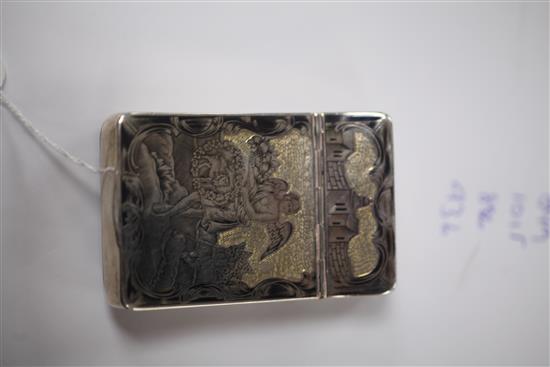 A 19th century Russian 84 zolotnik parcel gilt silver and niello snuff box, 3in.